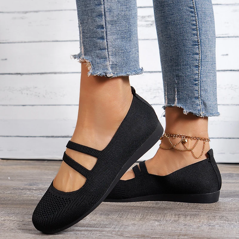Chaussures plates à bout rond pour femme avec design respirant