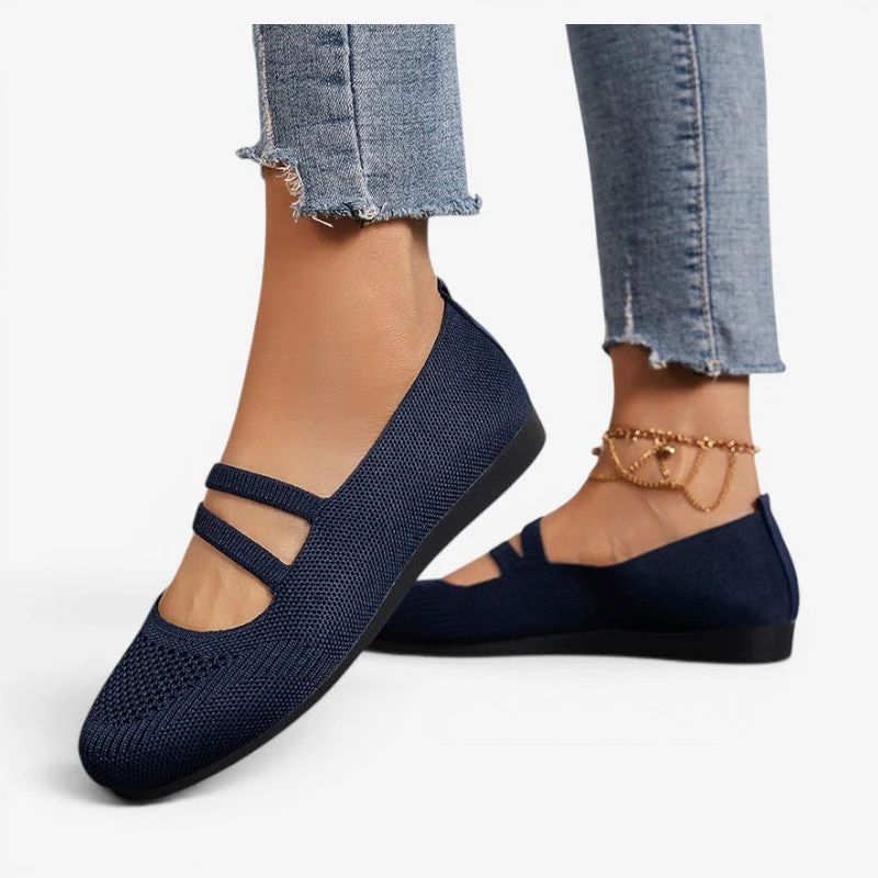 Chaussures plates à bout rond pour femme avec design respirant