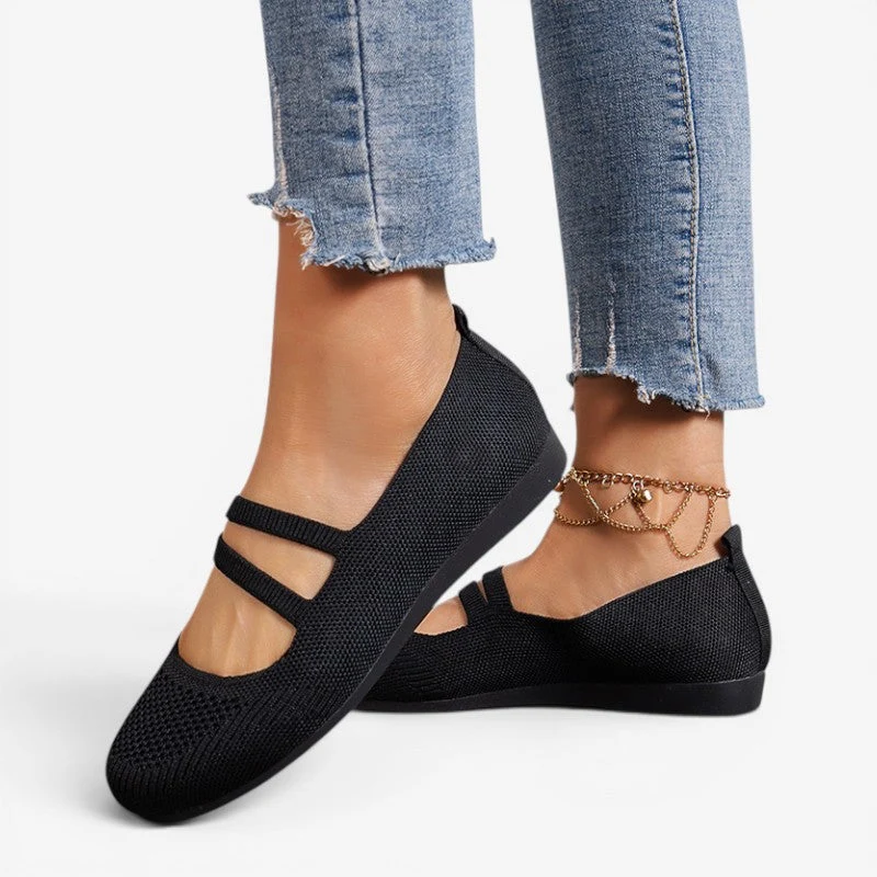 Chaussures plates à bout rond pour femme avec design respirant