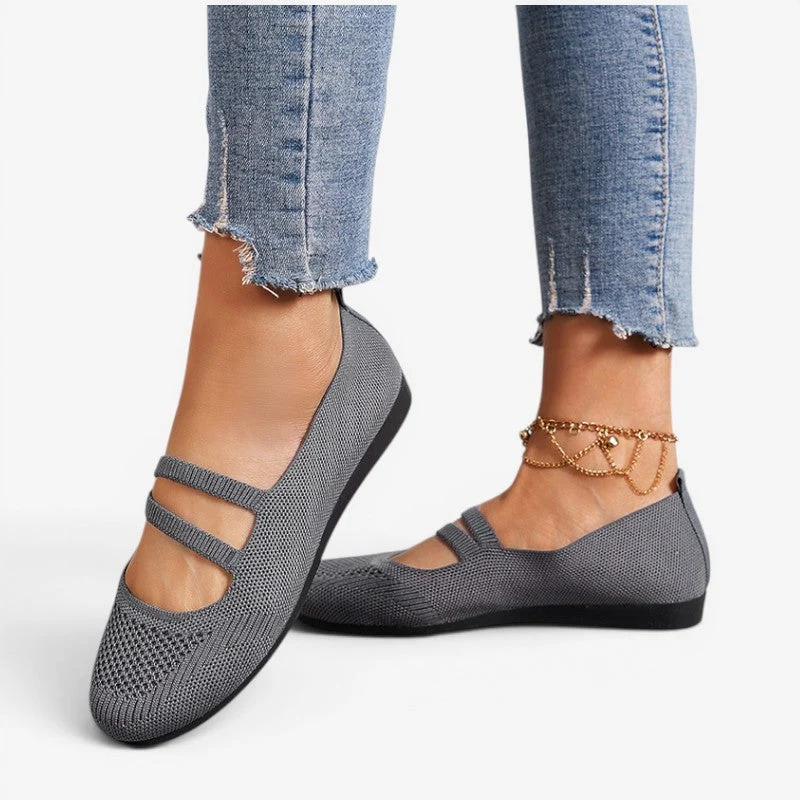 Chaussures plates à bout rond pour femme avec design respirant
