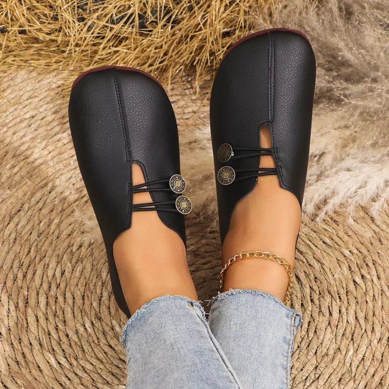 Chaussures plates à bout rond pour femme avec fermeture à bouton