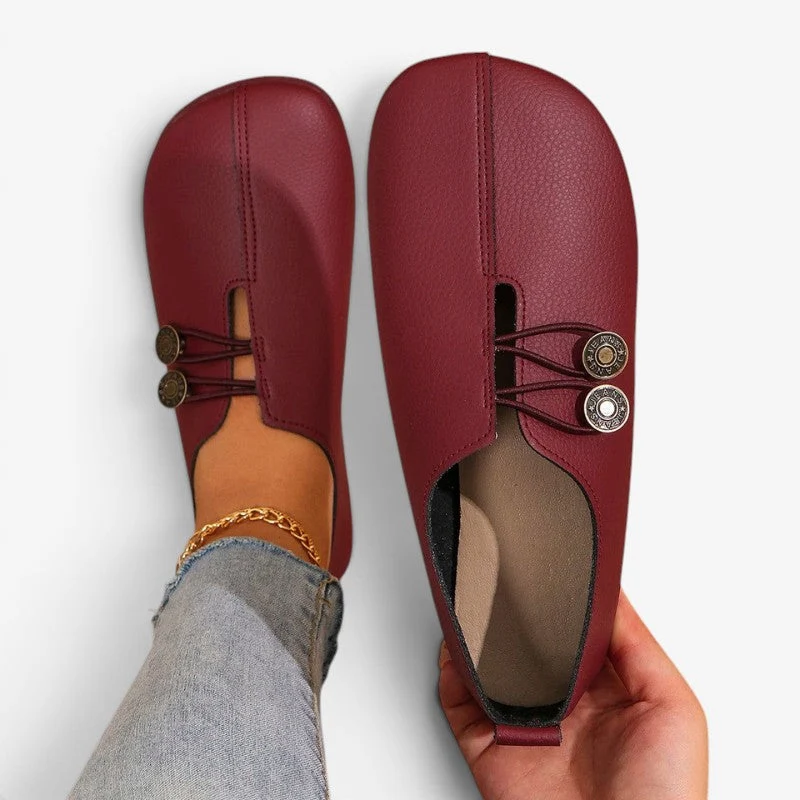 Chaussures plates à bout rond pour femme avec fermeture à bouton