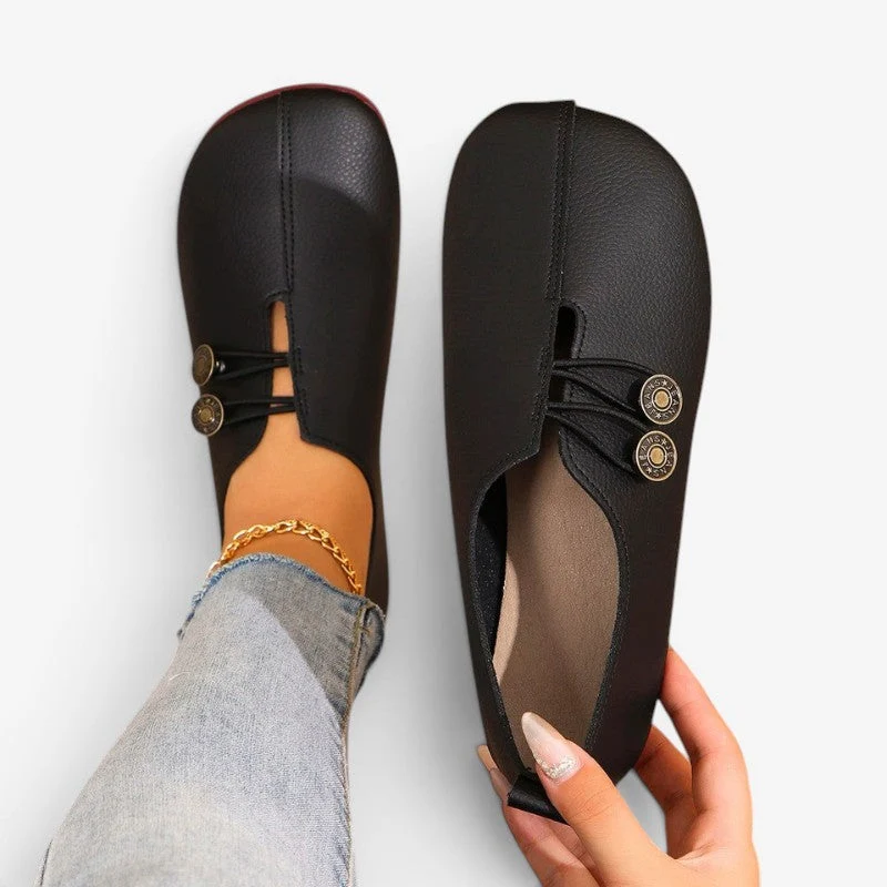 Chaussures plates à bout rond pour femme avec fermeture à bouton