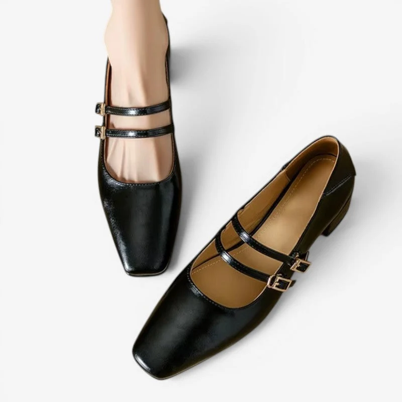 Sandales à talon bas pour femme avec doubles brides à boucle