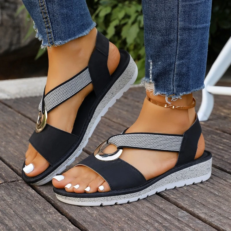 Sandales compensées pour femme Avec Boucle décorative