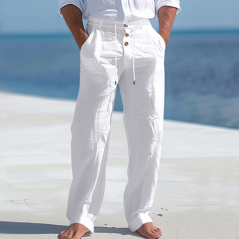 Pantalon homme à jambe droite avec taille à cordon de serrage
