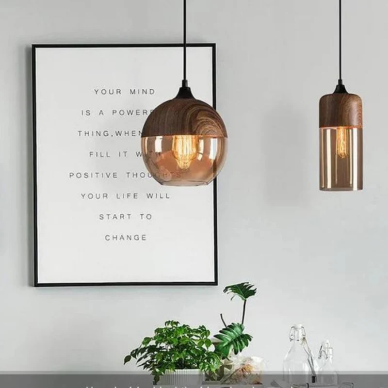 Lampe suspendue LED de plafond au design artistique en bois
