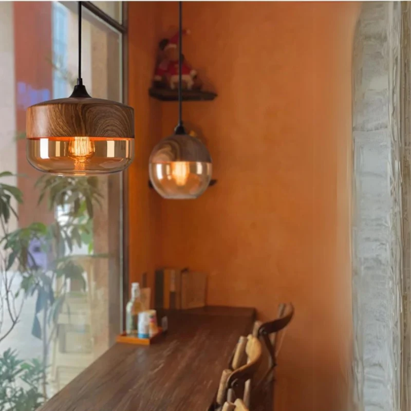 Lampe suspendue LED de plafond au design artistique en bois