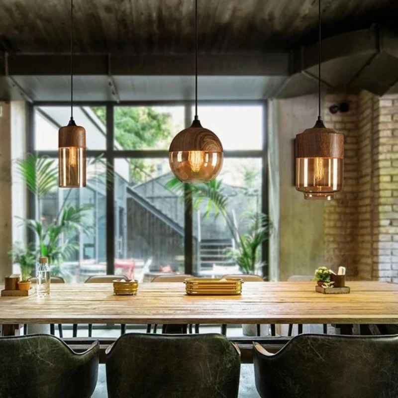 Lampe suspendue LED de plafond au design artistique en bois