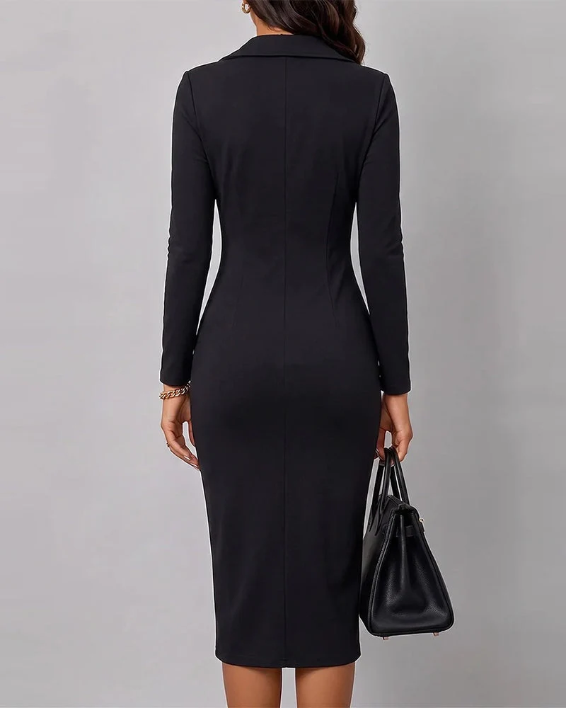 Robe Revers Diagonale Fermeture Éclair Fente