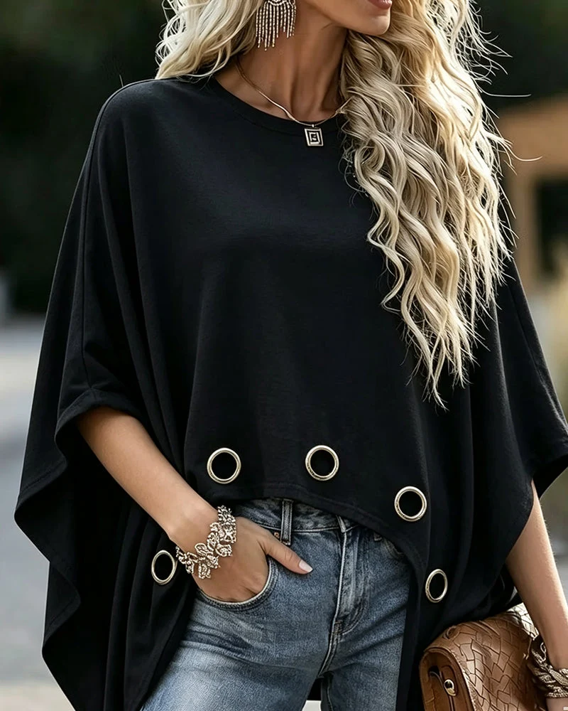 Haut Anneau Métallique Ourlet Coupe Loose Cape