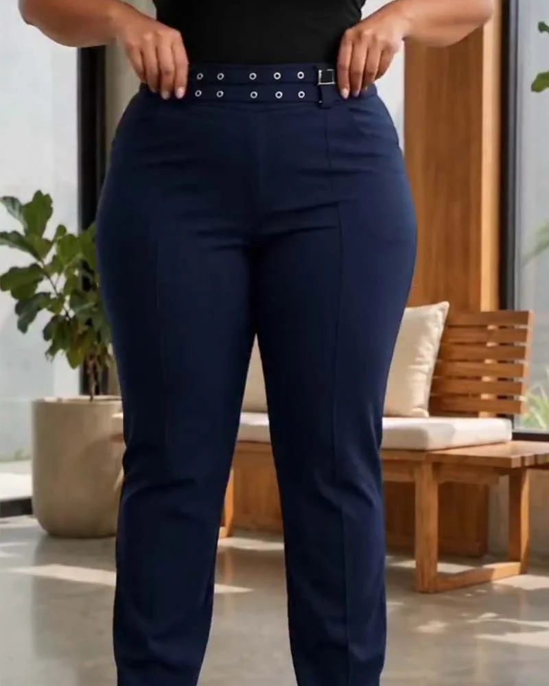 Pantalon Élégant Taille Haute Slim Fit Long