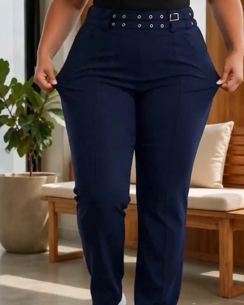 Pantalon Élégant Taille Haute Slim Fit Long