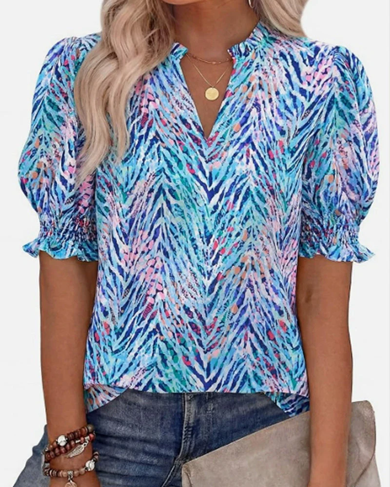 Chemisier Floral Manche Bouffante Courte