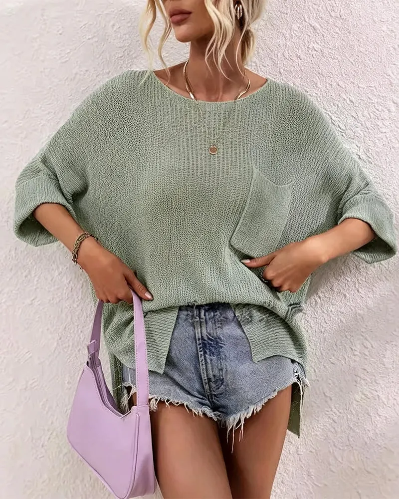 Pullover Uni Avec Poche
