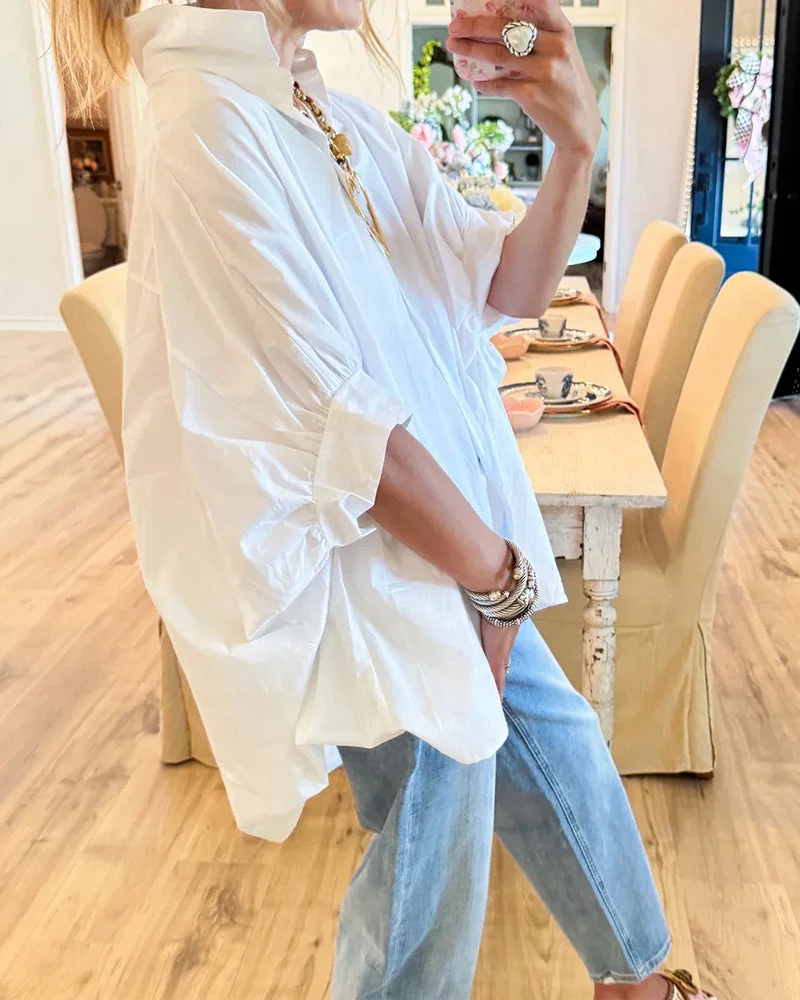 Blouse Coupe Lâche Épaule Descendante Blanche Manche Longue