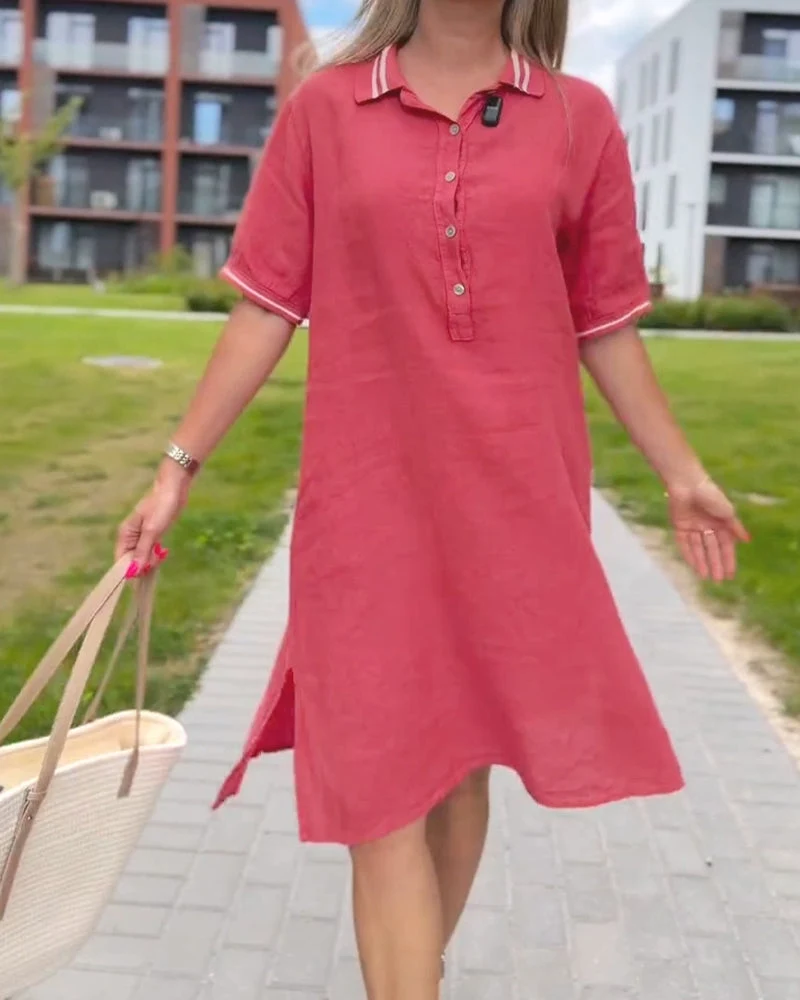 Robe Revers Bouton Décontractée