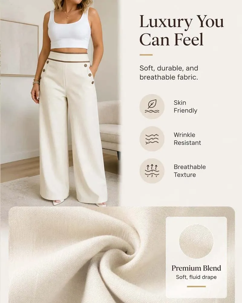 Pantalon Bouton Ligne Coupe Large Long