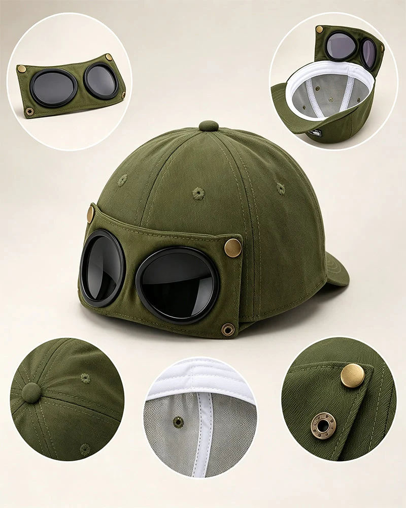 Casquette De Baseball Pilote Avec Lunettes Amovibles – Conçue Pour Le Style Urbain Et Les Looks Du Quotidien