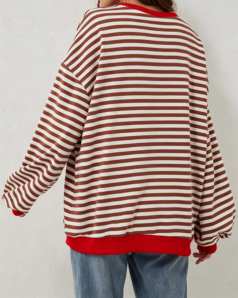 T-Shirt Rayé Col Rond Bloc De Couleur