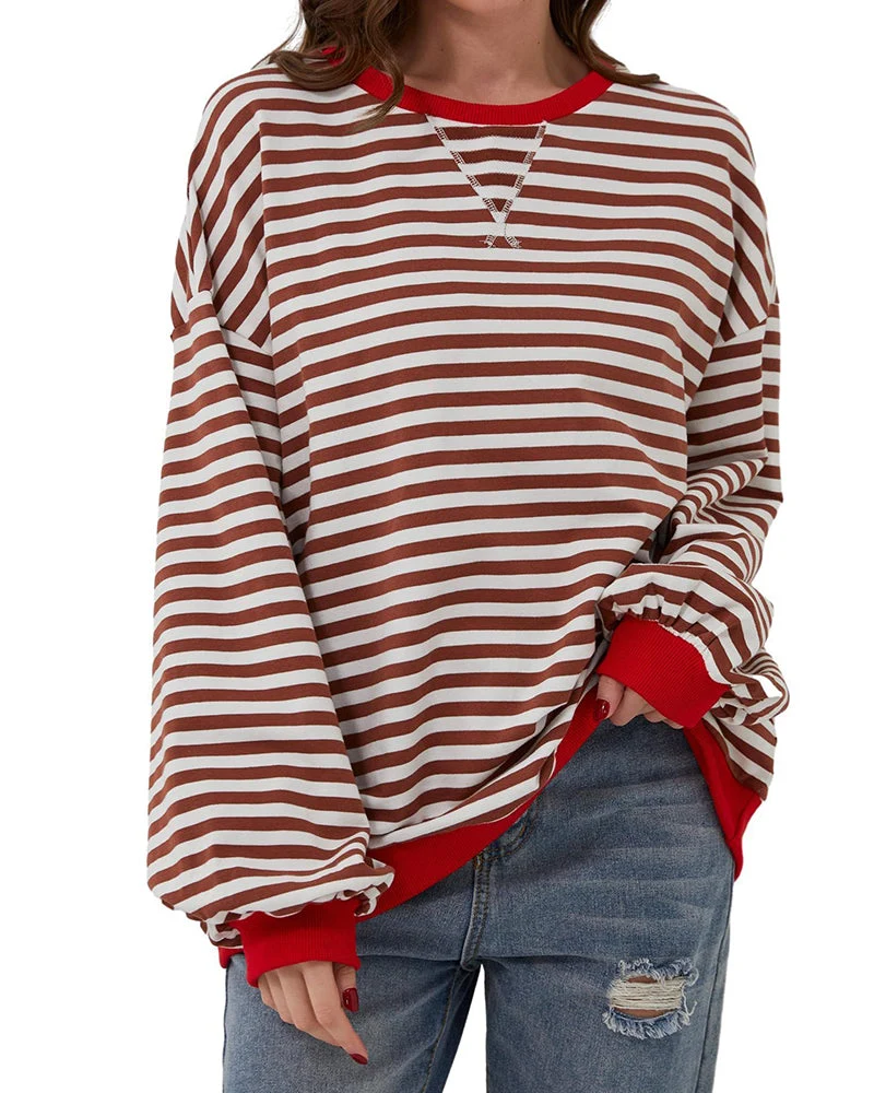 T-Shirt Rayé Col Rond Bloc De Couleur