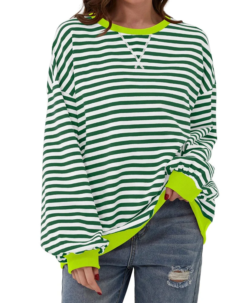 T-Shirt Rayé Col Rond Bloc De Couleur