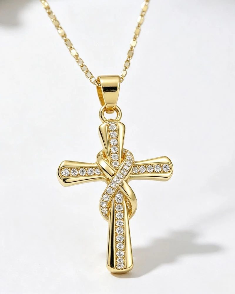 ✝️ Collier Femme avec Pendentif Croix Scintillant – Design Torsadé Élégant Pour Le Quotidien & Les Occasions Spéciales