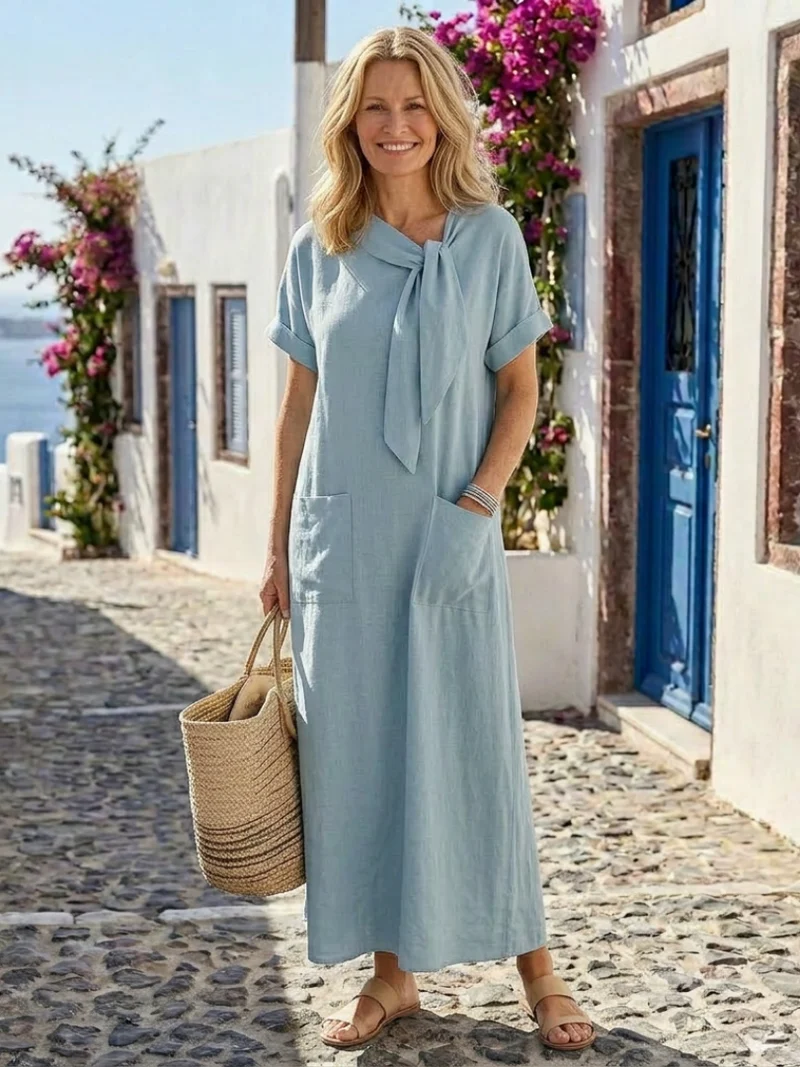 DELACROIX | Robe Maxi à Encolure Ronde et Manches Rosalie