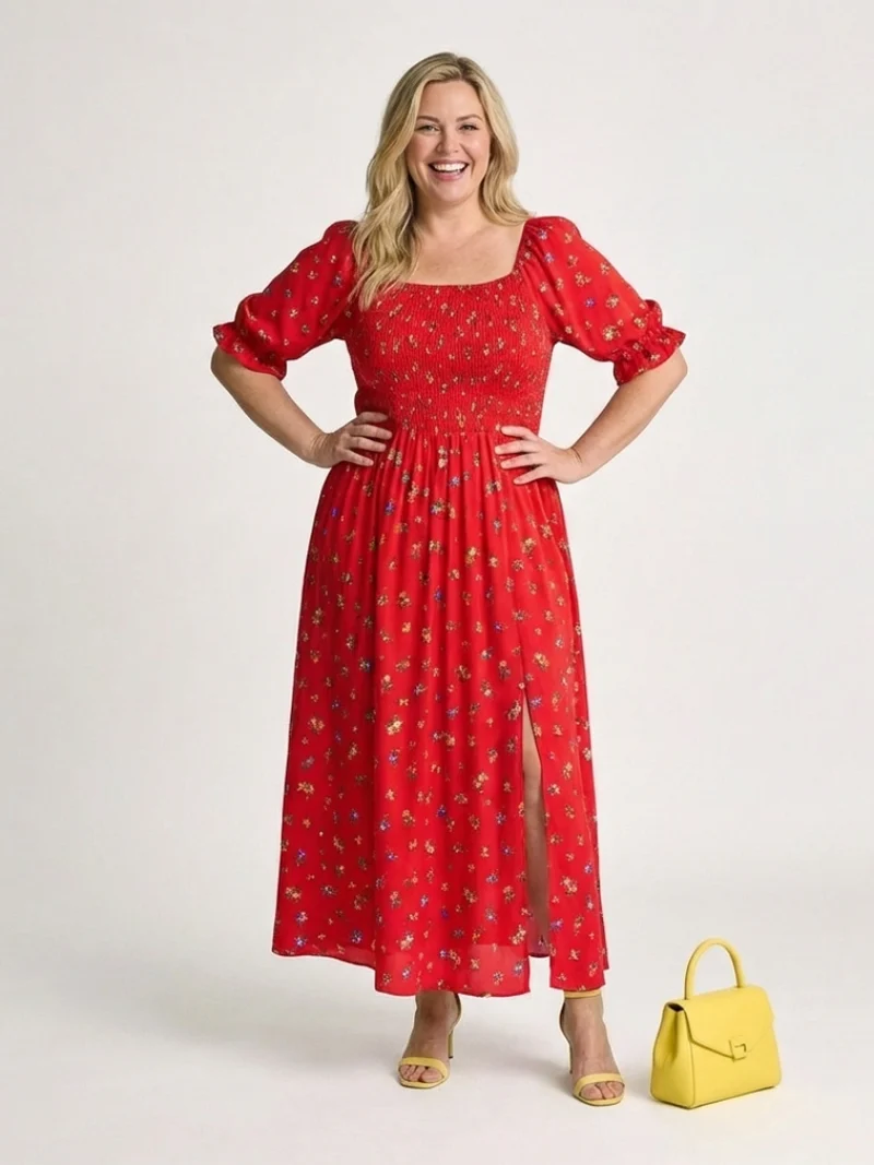 DLEACROIX | Robe Midi à Manches Bouffantes Delphine