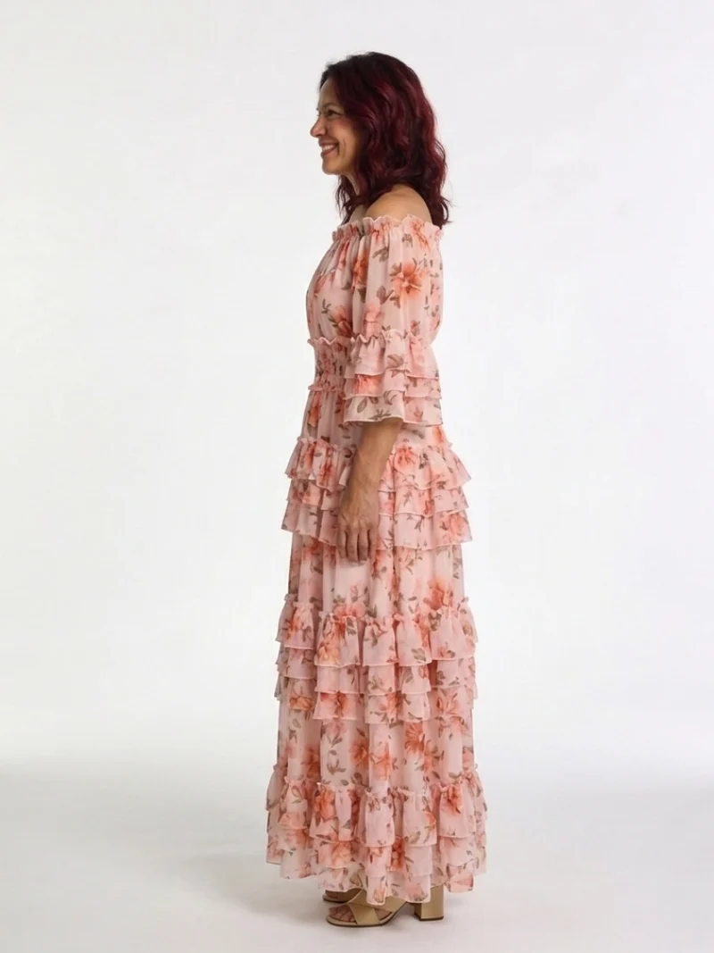 DELACROIX | Robe Maxi à Volants Florale Décolleté Rosalie