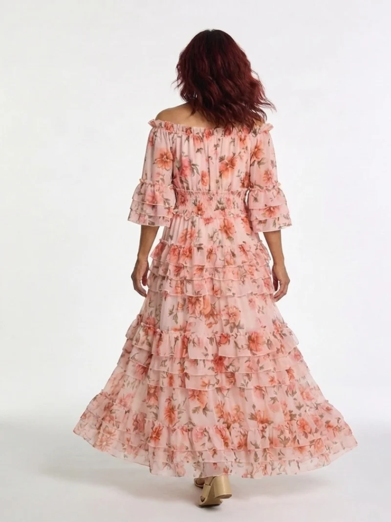 DELACROIX | Robe Maxi à Volants Florale Décolleté Rosalie