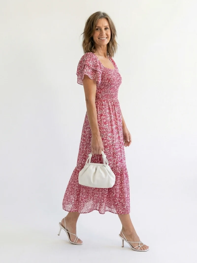 DELACROIX | Robe Midi Florale à Épaules Nues Odette