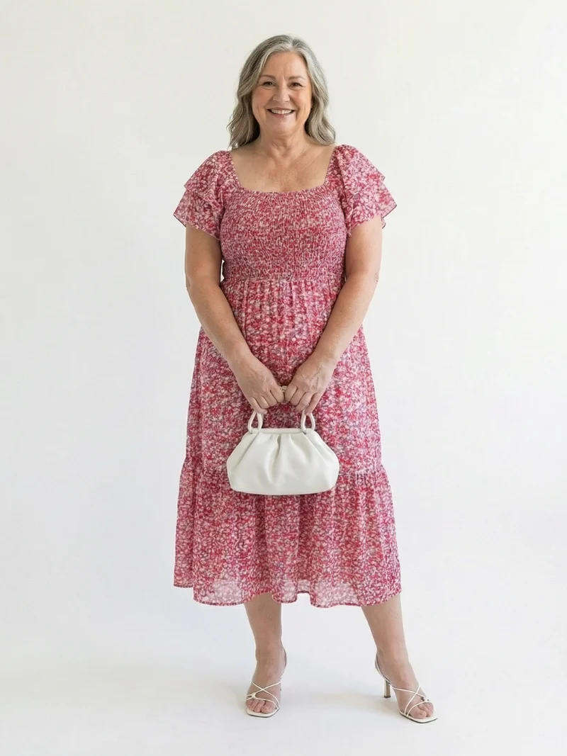 DELACROIX | Robe Midi Florale à Épaules Nues Odette