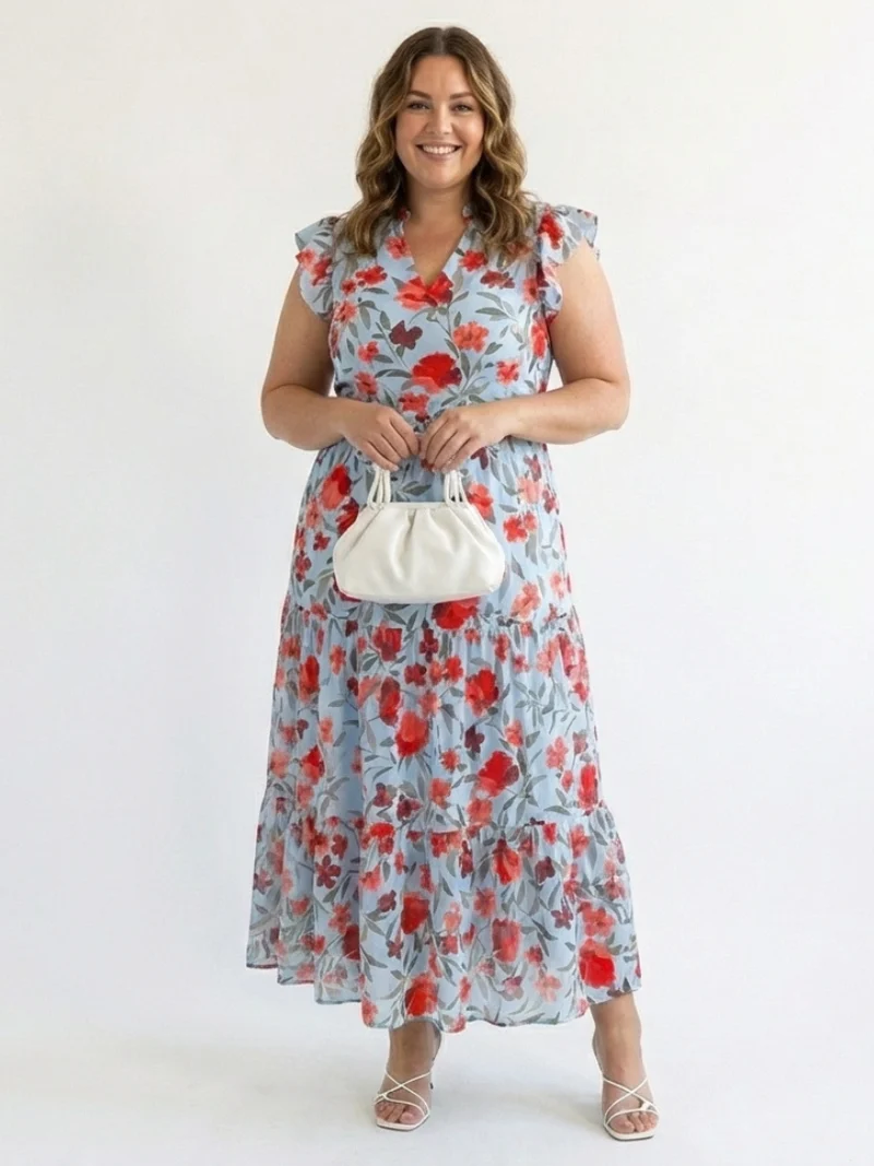 DELACROIX | Robe Midi Évasée à Imprimé Floral Lila