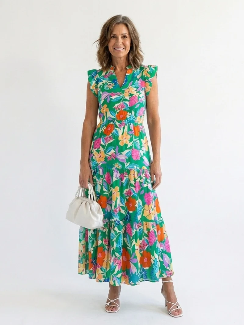 DELACROIX | Robe Midi Évasée à Imprimé Floral Lila