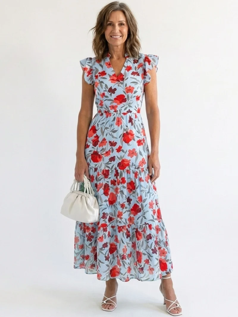 DELACROIX | Robe Midi Évasée à Imprimé Floral Lila