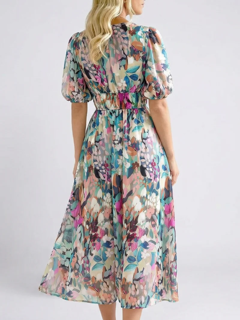 DELACROIX | Robe midi à manches courtes et taille Eulalie