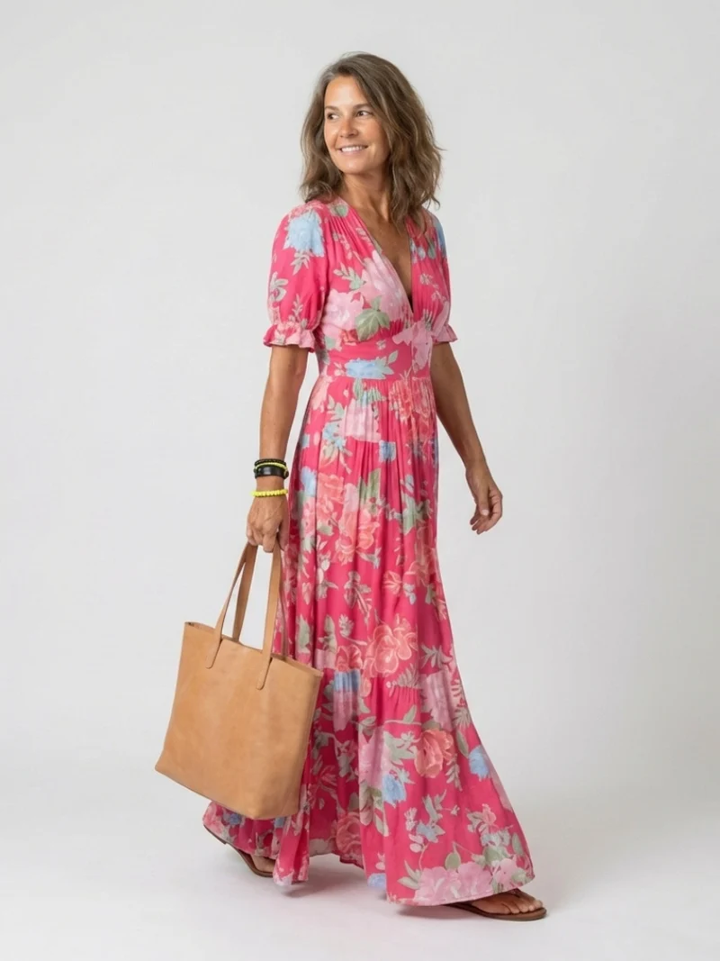DELACROIX | Robe midi à fleurs à manches courtes Ione