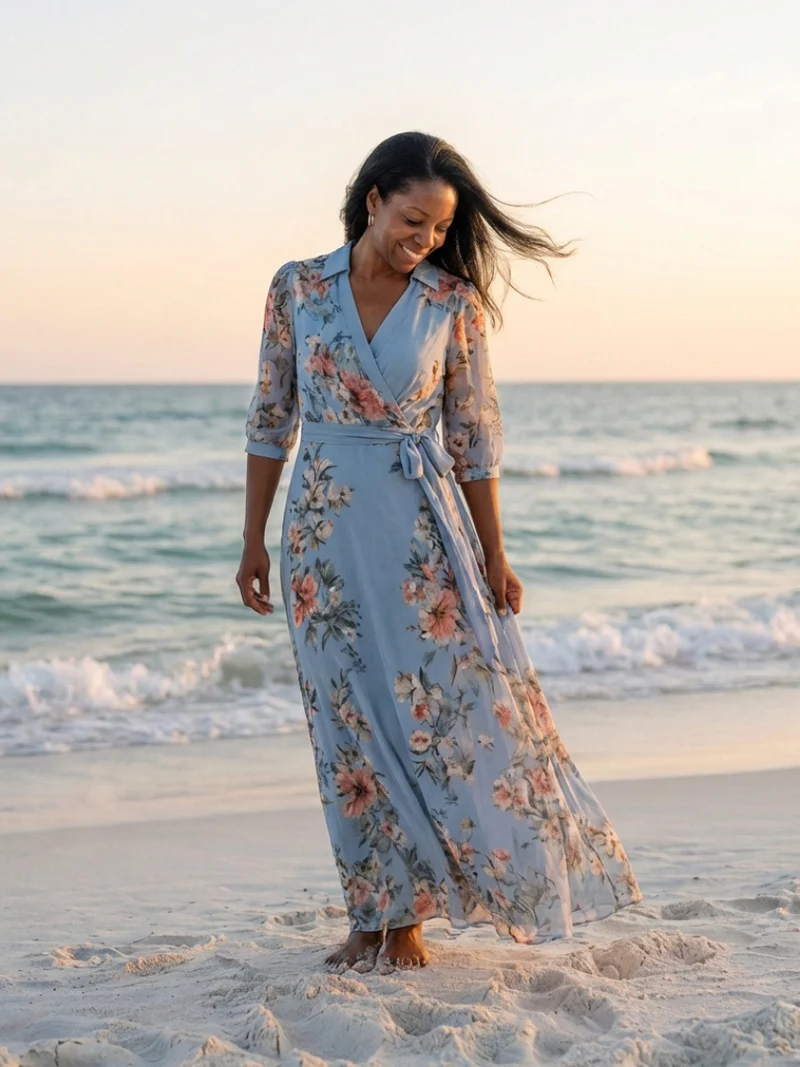 DELACROIX | Robe Maxi à Enveloppe à Col en V Floral Camille