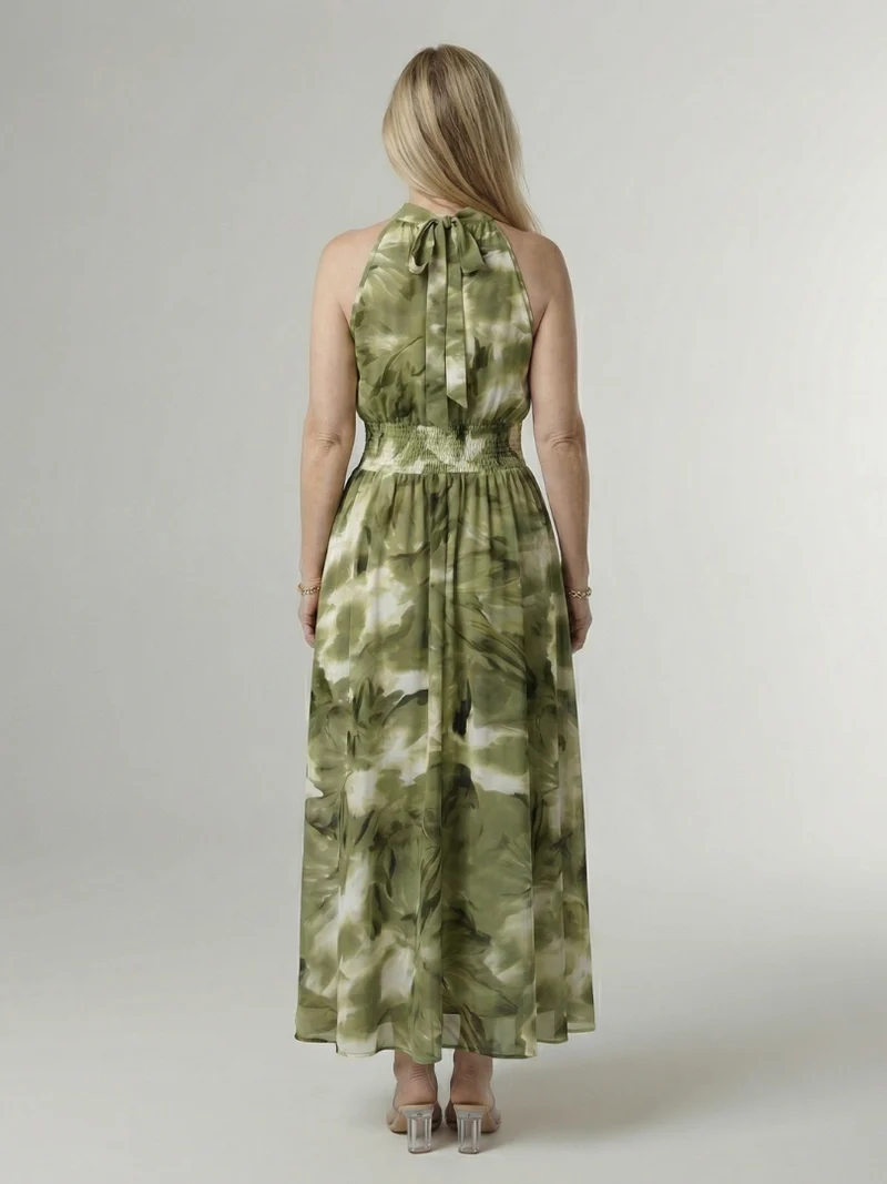 DELACROIX | Robe Midi à Encolure Halter Froncée Sylin