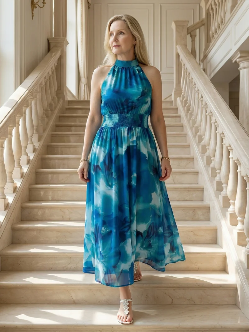 DELACROIX | Robe Midi à Encolure Halter Froncée Sylin