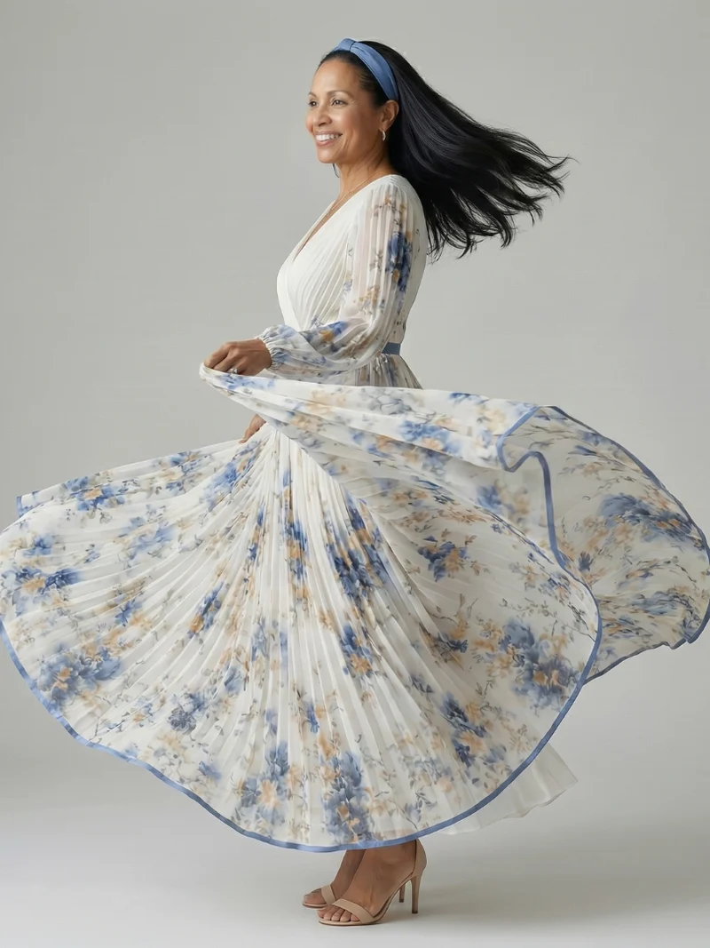 DELACROIX | Robe Midi Plissée à Enveloppe Rielle