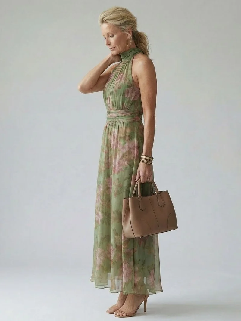 DELACROIX | Robe Midi à Encolure Halter Froncée Mirelle
