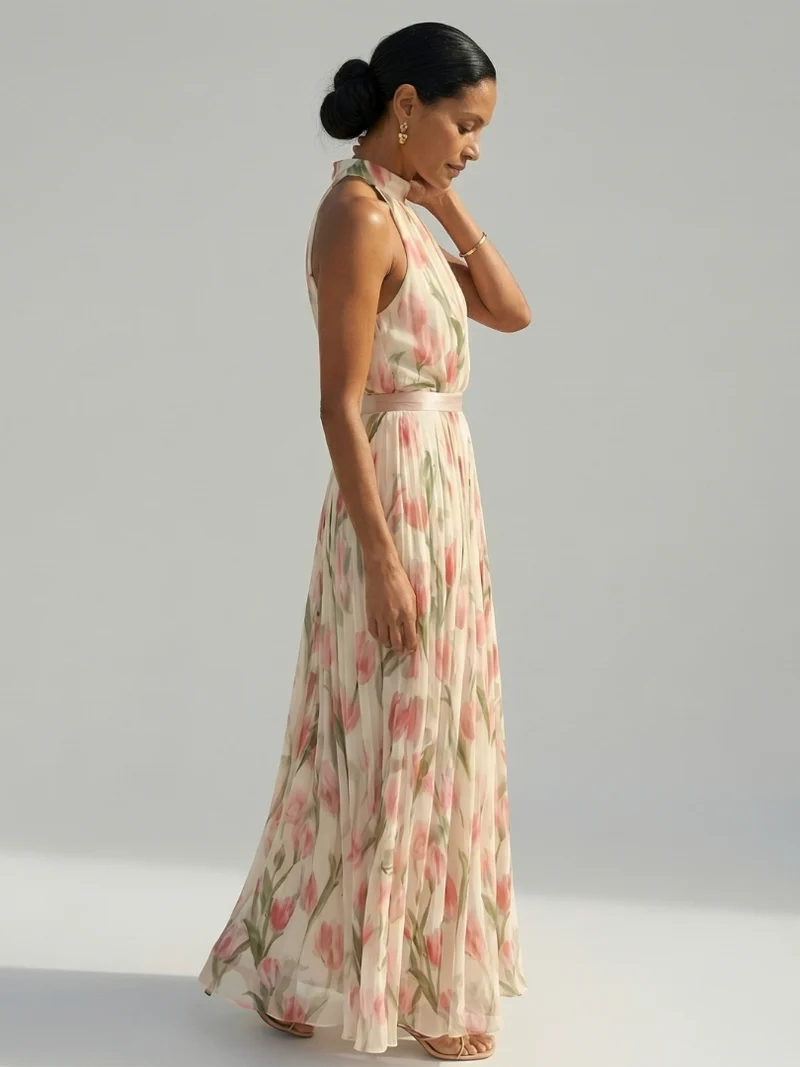 DELACROIX | Robe Midi à Col Halter à Fleurs Aurelle