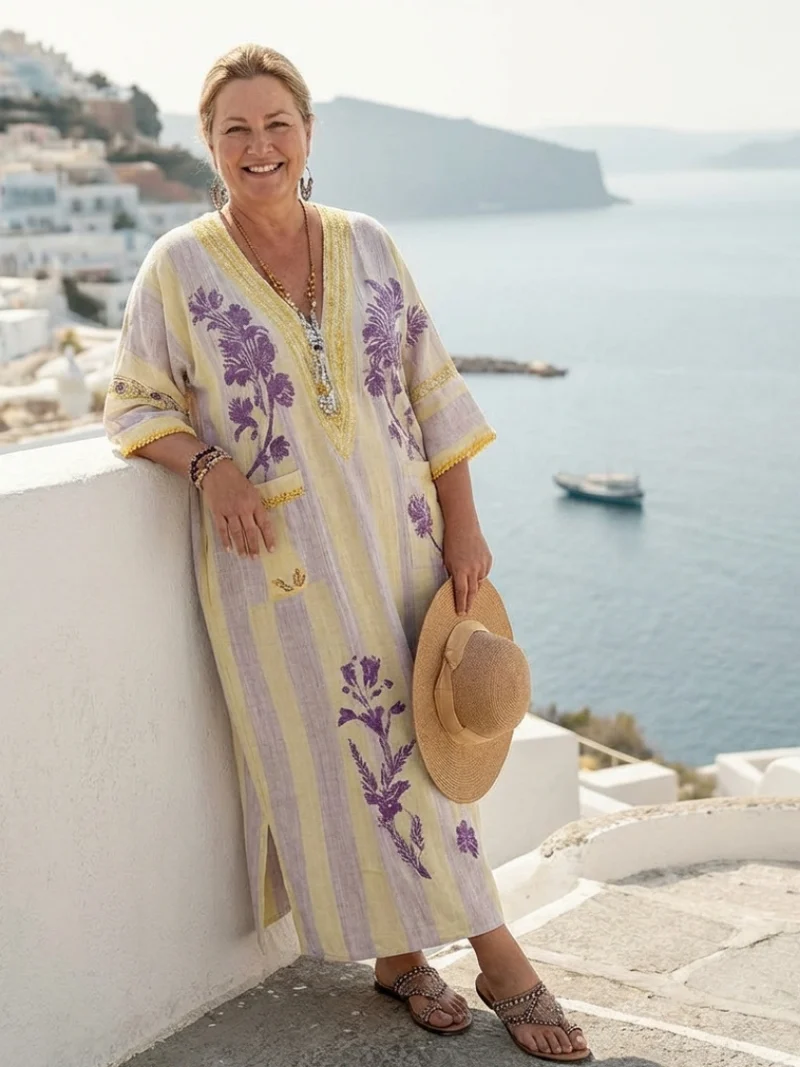 DELACROIX | Robe Maxi Fleurie Rayée Aurelia