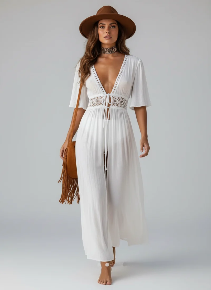 Chloé | Femme Robe de Plage Bohème Fluide Col V – Robe Boho Col V 2026