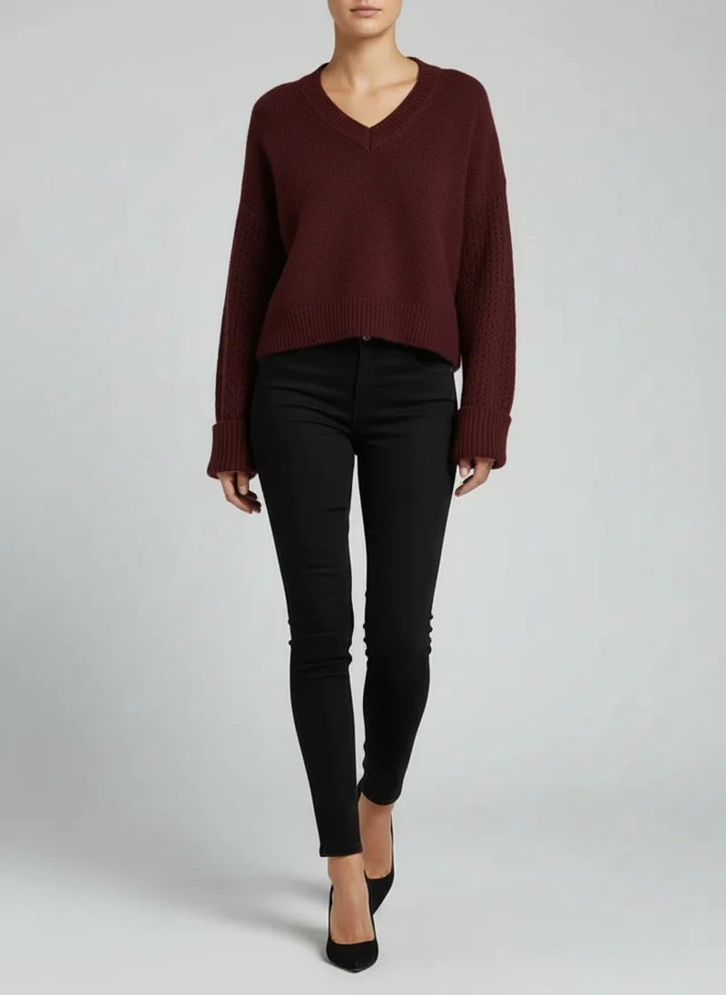 Fanny | Femme Pull Col V Uni Quotidien – Pull Basique Col V Femme 2026