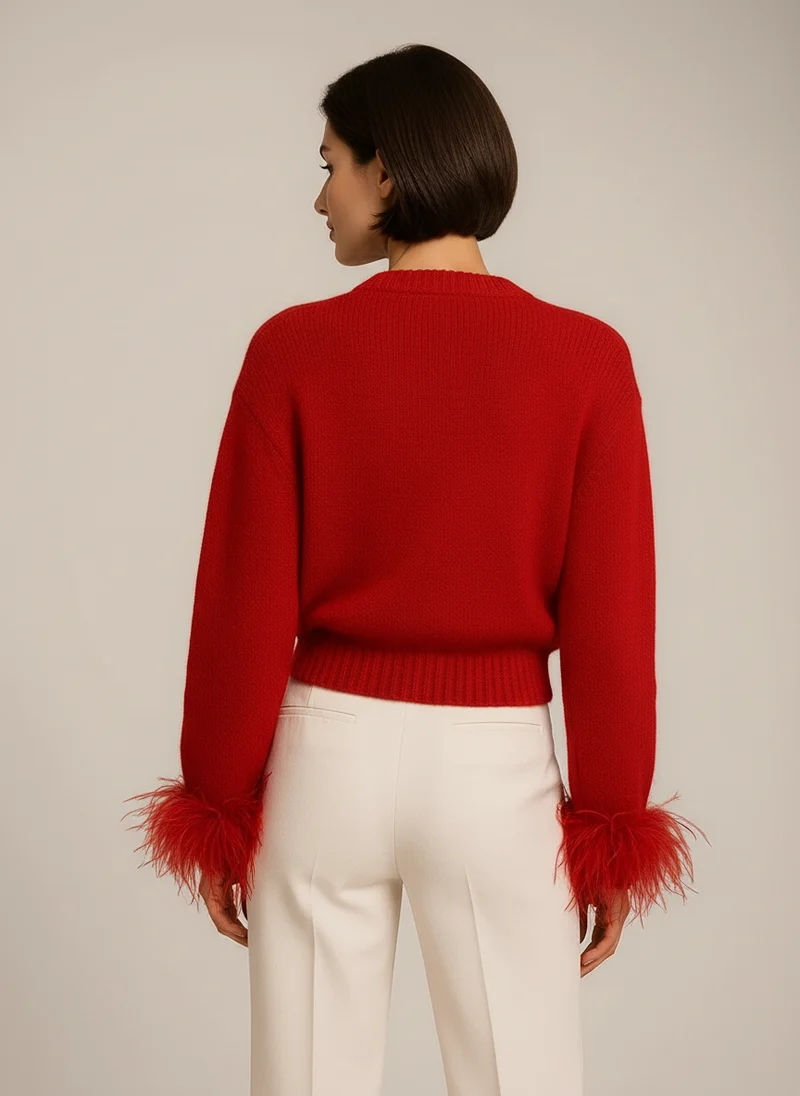 Emma | Femme Cardigan Détails Plumes Coupe Moderne – Cardigan Plumes 2026