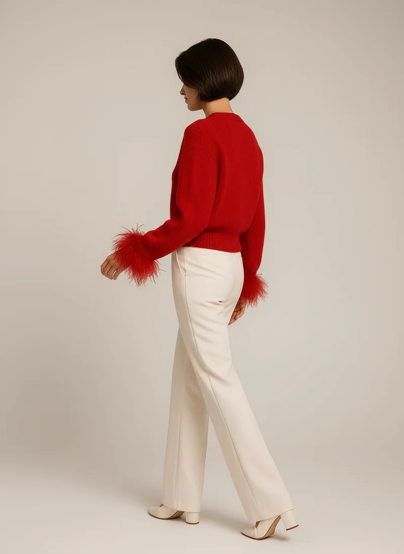 Emma | Femme Cardigan Détails Plumes Coupe Moderne – Cardigan Plumes 2026