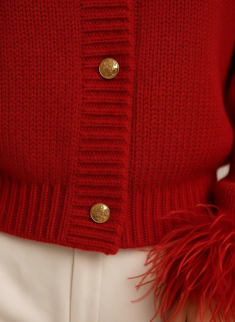 Emma | Femme Cardigan Détails Plumes Coupe Moderne – Cardigan Plumes 2026